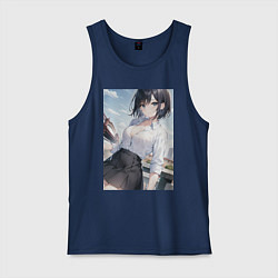 Майка мужская хлопок Anime girl in town, цвет: тёмно-синий