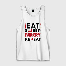 Майка мужская хлопок Надпись: eat sleep Far Cry repeat, цвет: белый