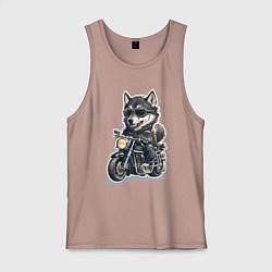 Майка мужская хлопок Волчья сила на двух колесах, цвет: пыльно-розовый