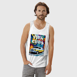 Майка мужская хлопок Viva Cuba - car - retro, цвет: белый — фото 2