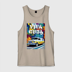Майка мужская хлопок Viva Cuba - car - retro, цвет: миндальный
