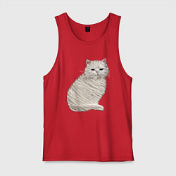 Майка мужская хлопок Вышивка Кот, цвет: красный