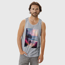 Майка мужская хлопок Вечер в бухте, цвет: меланж — фото 2