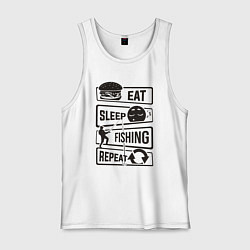Майка мужская хлопок Eat sleep fishing repeat, цвет: белый