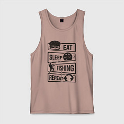Майка мужская хлопок Eat sleep fishing repeat, цвет: пыльно-розовый