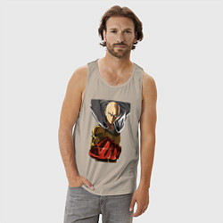 Майка мужская хлопок Saitama fist, цвет: миндальный — фото 2