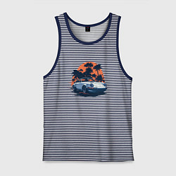 Мужская майка Порше, пальмы и закат