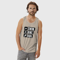 Майка мужская хлопок Swim bike run, цвет: миндальный — фото 2