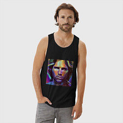 Майка мужская хлопок Jim Morrison neon portrait art, цвет: черный — фото 2