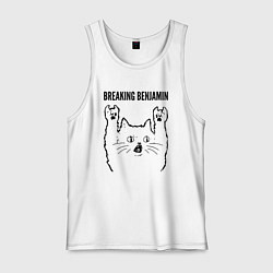 Майка мужская хлопок Breaking Benjamin - rock cat, цвет: белый
