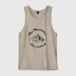 Майка мужская хлопок Горы зовут - The mountains are calling, цвет: миндальный