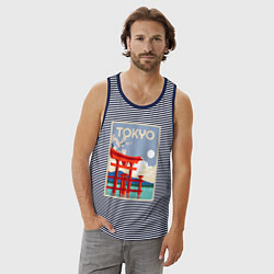 Майка мужская хлопок Tokyo - japan, цвет: синяя тельняшка — фото 2