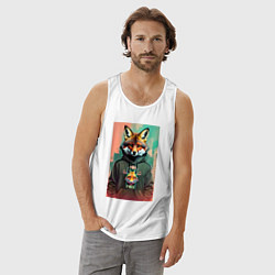 Майка мужская хлопок Dude fox - urban style, цвет: белый — фото 2