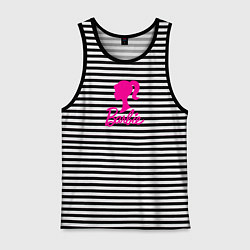 Майка мужская хлопок Розовый логотип Барби, цвет: черная тельняшка