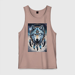 Майка мужская хлопок Шаман волк, цвет: пыльно-розовый