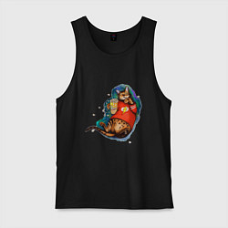 Майка мужская хлопок Ленивый бенгальский кот с попкорном, цвет: черный