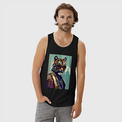 Майка мужская хлопок Чувак-тигр в тёмных очках - босс - нейросеть, цвет: черный — фото 2