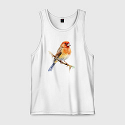 Майка мужская хлопок Оранжевая птица на ветке, цвет: белый