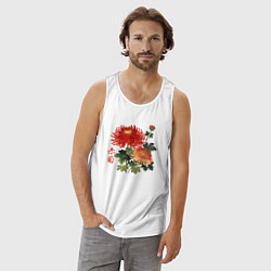 Майка мужская хлопок Красные хризантемы, цвет: белый — фото 2