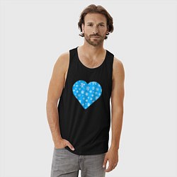 Майка мужская хлопок Голубое сердце снежинки, цвет: черный — фото 2