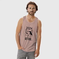 Майка мужская хлопок 2024 - мемный кот, цвет: пыльно-розовый — фото 2