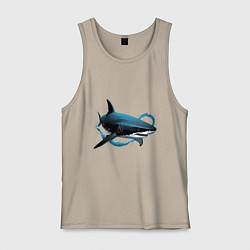 Майка мужская хлопок Акула портрет, цвет: миндальный