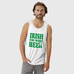 Майка мужская хлопок Irish you were beer, цвет: белый — фото 2