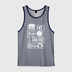 Майка мужская хлопок Еда сон кунг-фу, цвет: синяя тельняшка