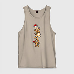 Майка мужская хлопок Веселые пряничные человечки, цвет: миндальный