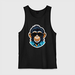 Майка мужская хлопок Портрет обезьяны в темных очках, цвет: черный