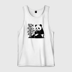 Майка мужская хлопок Сидящая чёрная панда рядом с бамбуком, цвет: белый