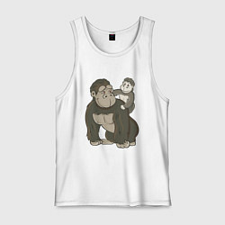 Майка мужская хлопок Мультяшная горилла с детенышем, цвет: белый