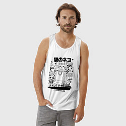 Майка мужская хлопок MoMo - кот в мешке белый, цвет: белый — фото 2