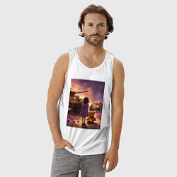 Майка мужская хлопок Маленькая девочка посреди танков, цвет: белый — фото 2