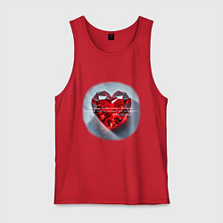 Майка мужская хлопок Красное хрустальное сердце горит - стих Пушкина, цвет: красный