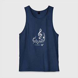 Майка мужская хлопок Музыкальные ноты на нотном стане, цвет: тёмно-синий