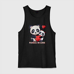 Майка мужская хлопок Влюбленные панды с сердцем, цвет: черный