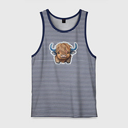 Майка мужская хлопок Шотландский волосатый бык, цвет: синяя тельняшка