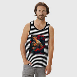 Майка мужская хлопок Dustin The diamond Porier, цвет: черная тельняшка — фото 2