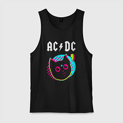 Майка мужская хлопок AC DC rock star cat, цвет: черный