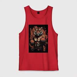 Майка мужская хлопок Тайский бокс тигр в стойке, цвет: красный