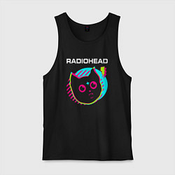 Майка мужская хлопок Radiohead rock star cat, цвет: черный