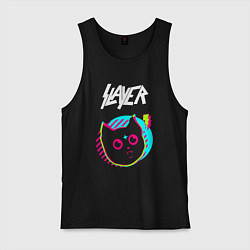 Майка мужская хлопок Slayer rock star cat, цвет: черный