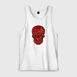 Майка мужская хлопок Red decorative skull, цвет: белый