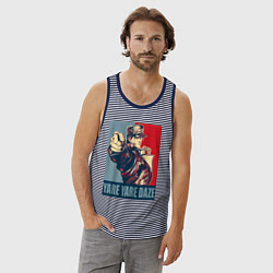 Майка мужская хлопок ДжоДжо мем - рыцари звёздной пыли, цвет: синяя тельняшка — фото 2