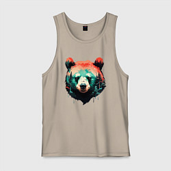 Майка мужская хлопок Голова медведя на фоне леса, цвет: миндальный