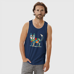 Майка мужская хлопок Funny fox - patchwork ai art, цвет: тёмно-синий — фото 2