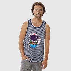 Майка мужская хлопок Космонавт ест рамен, цвет: синяя тельняшка — фото 2