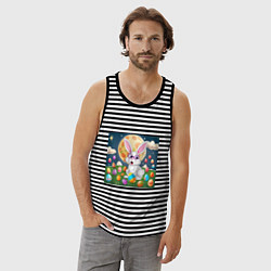 Майка мужская хлопок Зайчик ботаник, цвет: черная тельняшка — фото 2