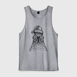 Майка мужская хлопок Петух в новогодней шапке, цвет: меланж